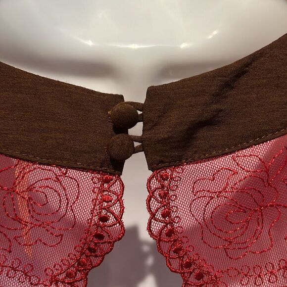 Free People Red,Brown, Black Russian Lace‎ Sleeveless High Low Dress Size XS - Picture 9 of 16